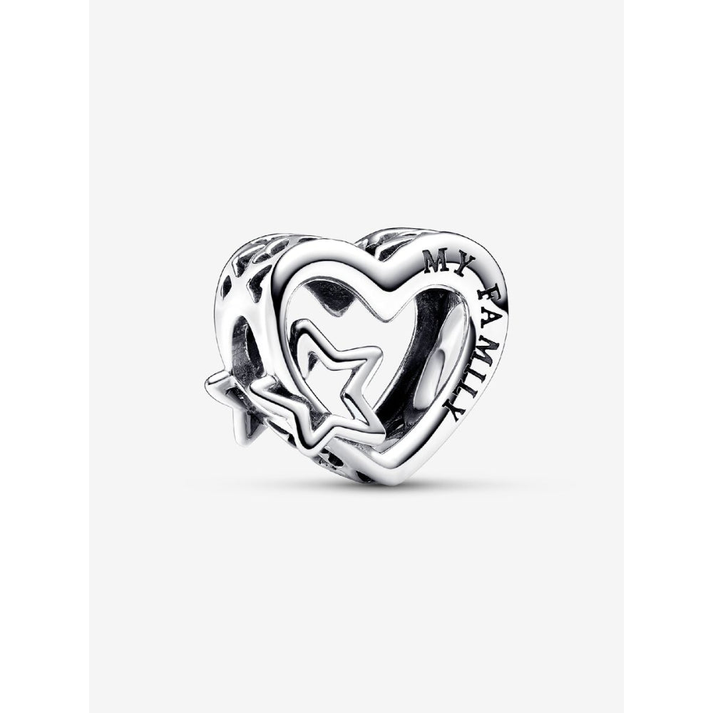 Pandora Sterling Silver Openwork Family Heart & Star Charm Image 1