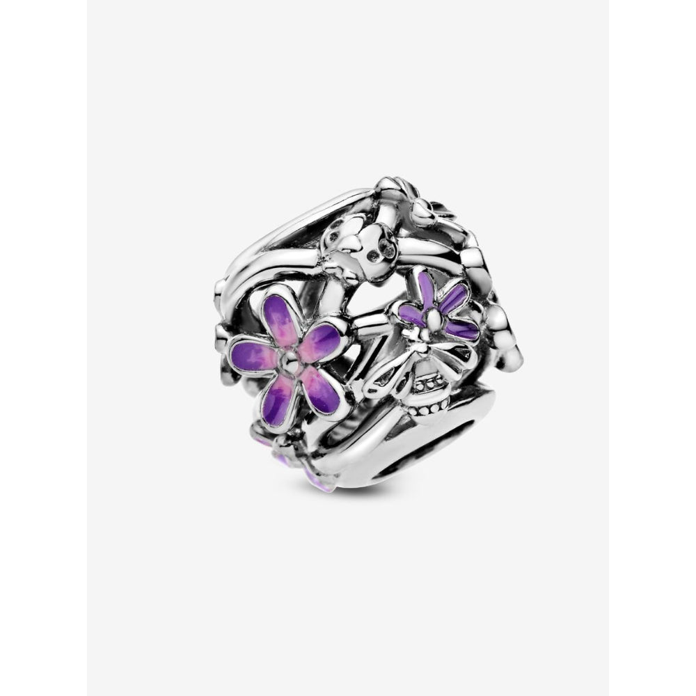 Pandora Sterling Silver Openwork Purple Daisy Charm Image 6
