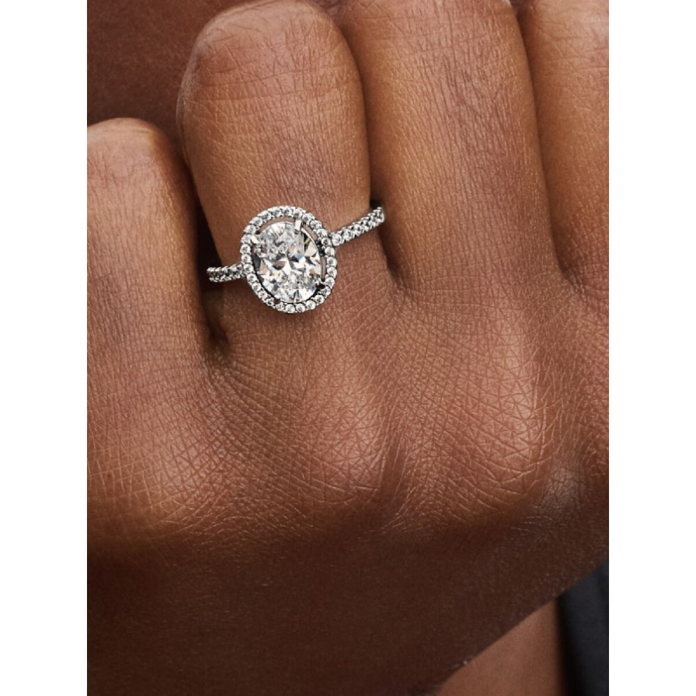 Pandora Sterling Silver Oval Sparkling Halo Statement Ring Image 2
