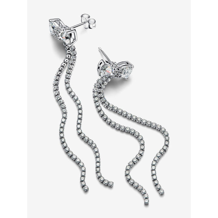 Pandora Sterling Silver Pave Bow Drop Earrings Image 5