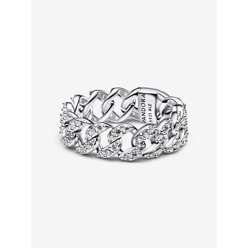 Pandora Sterling Silver Pave Cuban Chain Ring Image 1