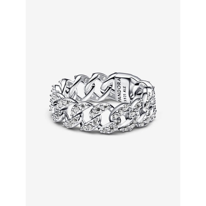 Pandora Sterling Silver Pave Cuban Chain Ring Image 1