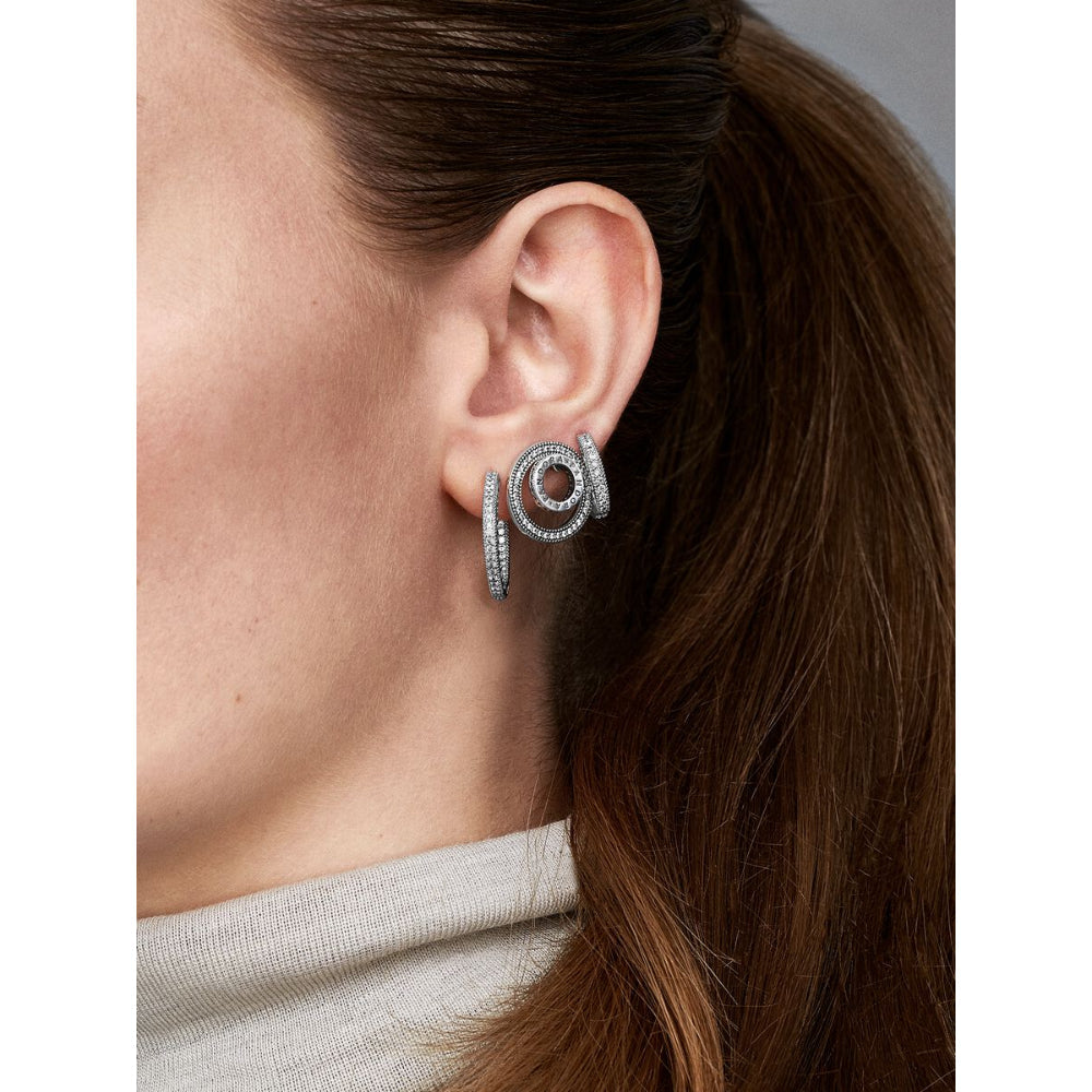 Pandora Sterling Silver Pave Heart Hoop Earrings Image 3