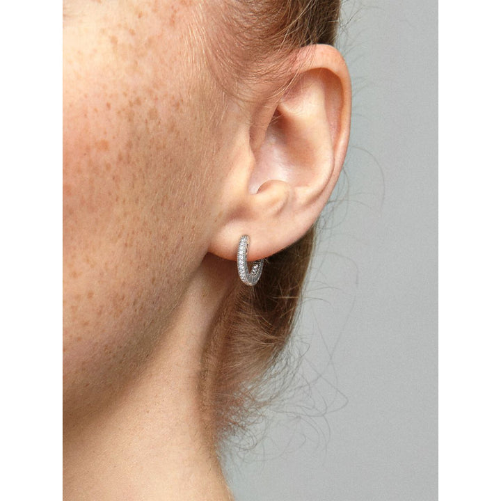 Pandora Sterling Silver Pave Heart Hoop Earrings Image 2