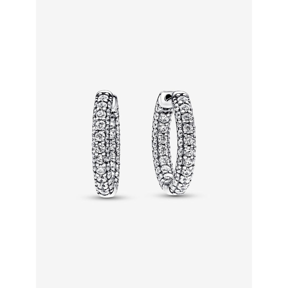 Pandora Sterling Silver Pave Single - Row Hoop Earrings Image 1
