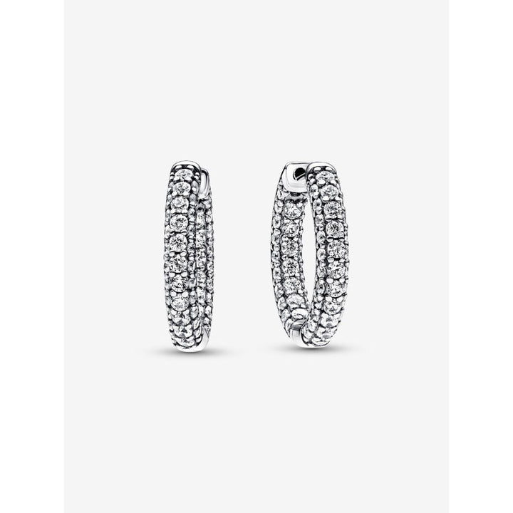 Pandora Sterling Silver Pave Single - Row Hoop Earrings Image 1