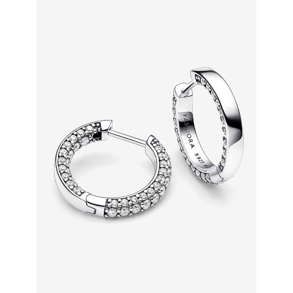 Pandora Sterling Silver Pave Single - Row Hoop Earrings Image 4