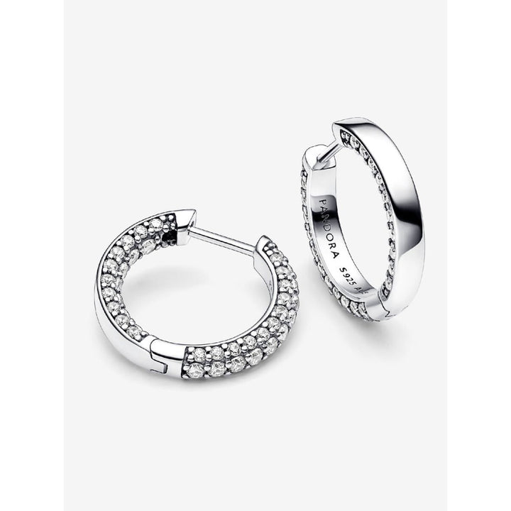 Pandora Sterling Silver Pave Single - Row Hoop Earrings Image 4