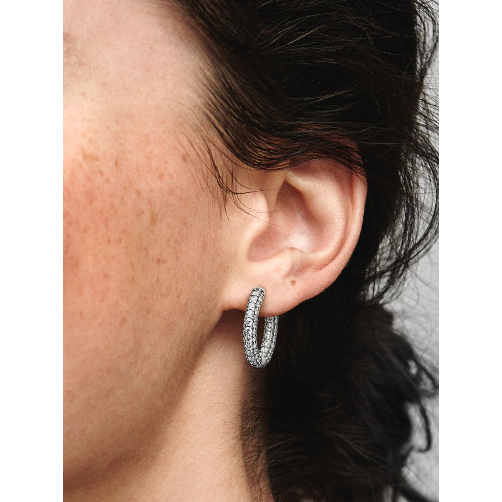 Pandora Sterling Silver Pave Single - Row Hoop Earrings Image 2