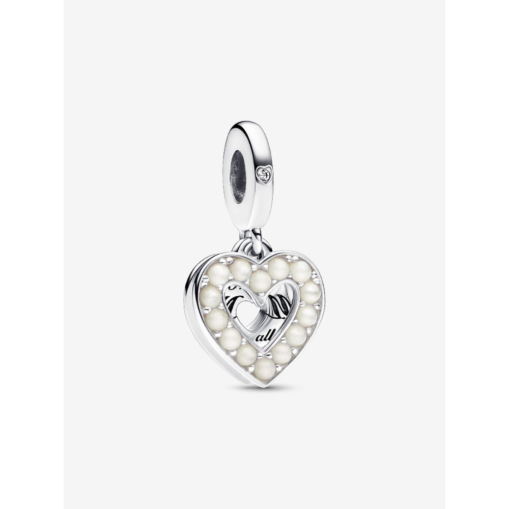 Pandora Sterling Silver Pearlescent White Heart Mum Double Dangle Charm Image 1