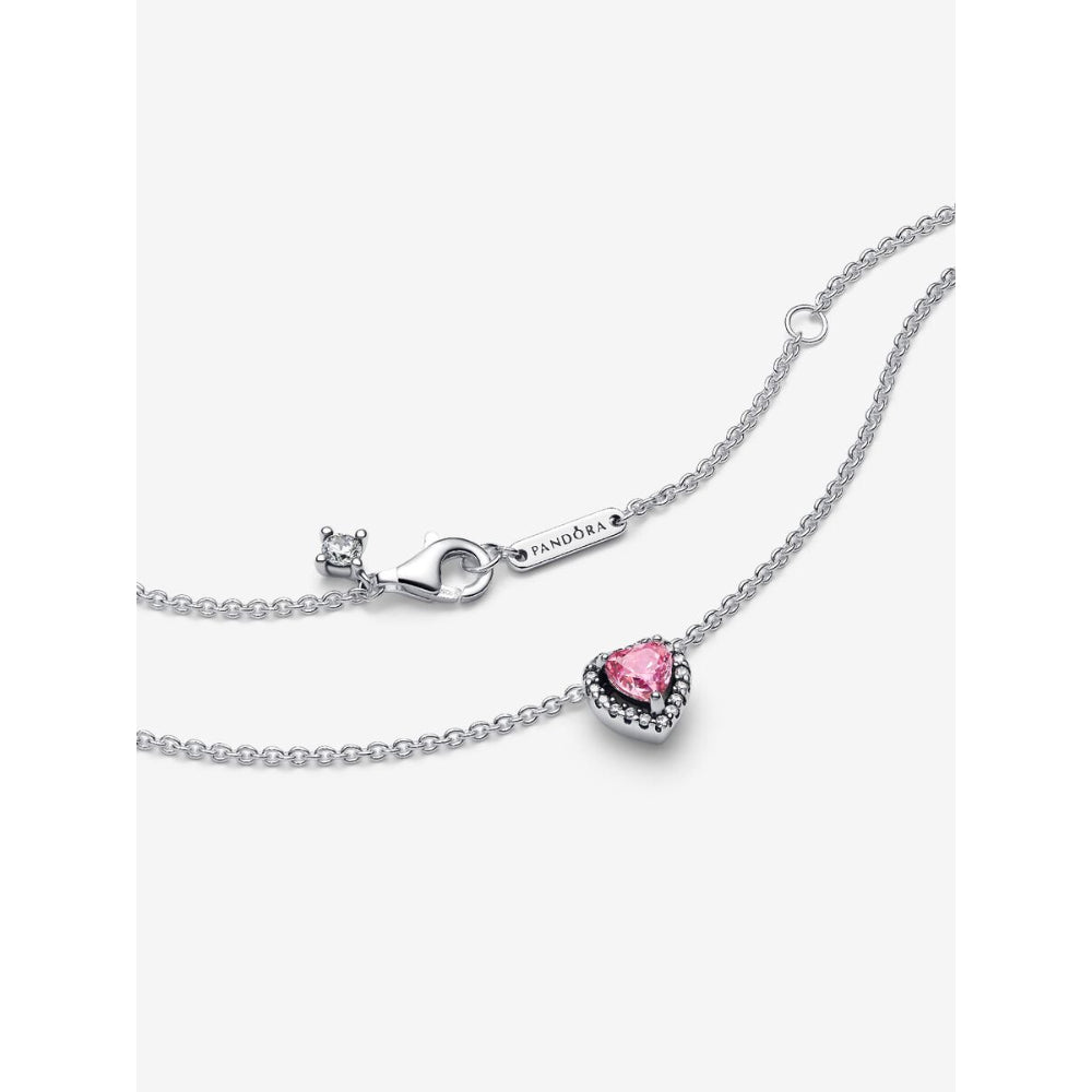 Pandora Sterling Silver Pink Elevated Heart Necklace Image 6