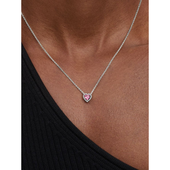 Pandora Sterling Silver Pink Elevated Heart Necklace Image 2