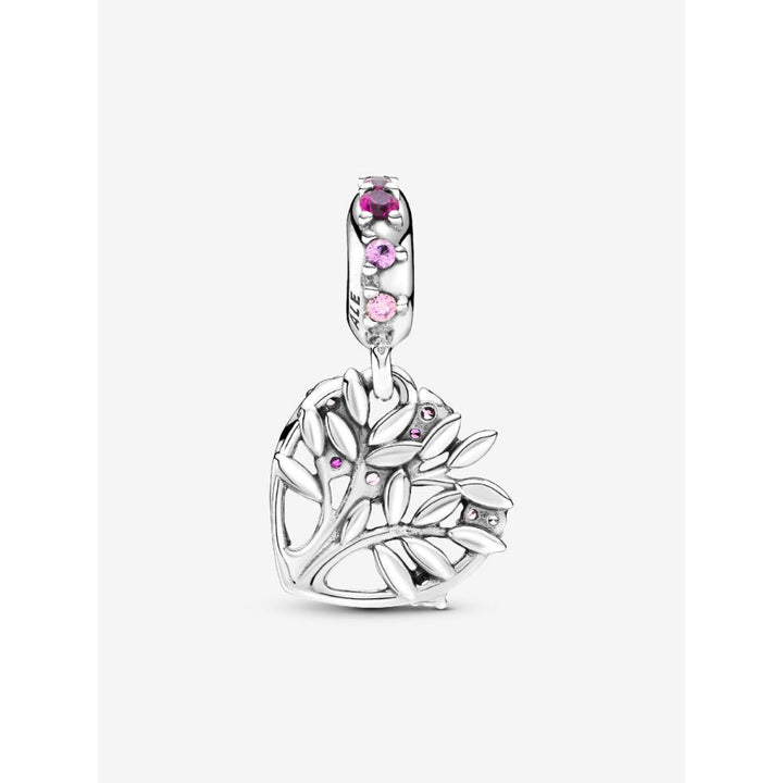 Pandora Sterling Silver Pink Heart Family Tree Dangle Charm Image 5