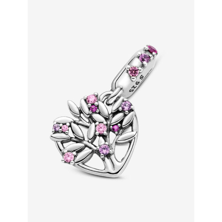 Pandora Sterling Silver Pink Heart Family Tree Dangle Charm Image 6