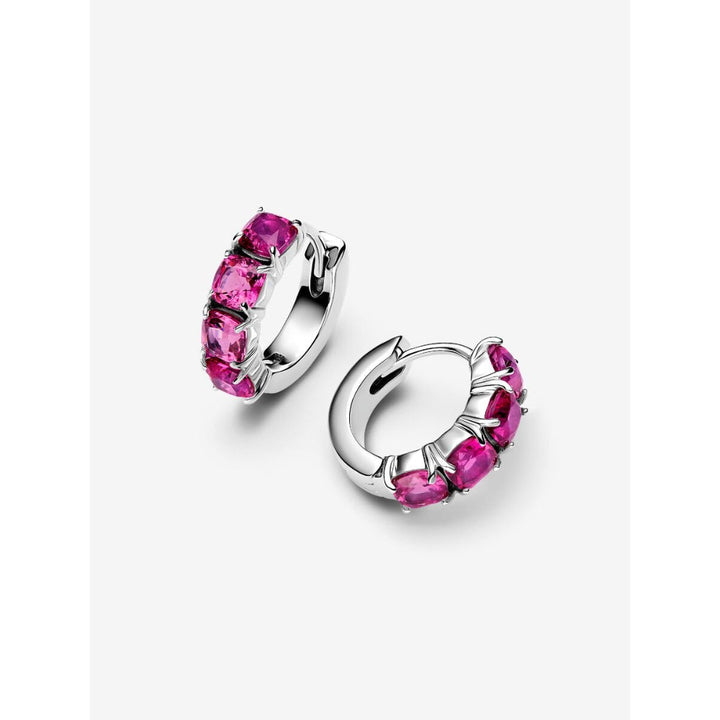 Pandora Sterling Silver Pink Hoop Earrings Image 3