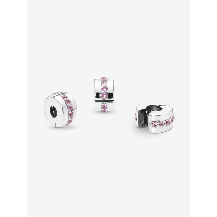Pandora Sterling Silver Pink Sparkling Row Clip Charm Image 5