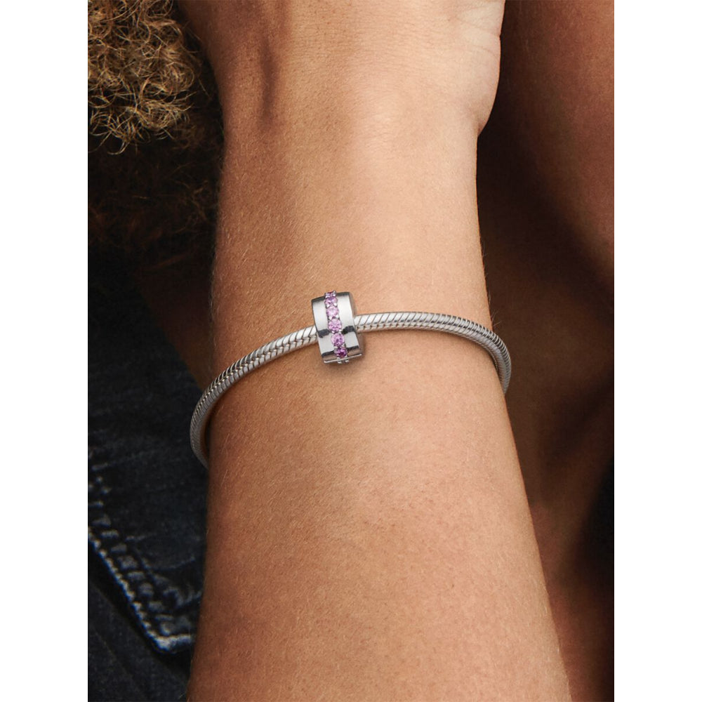 Pandora Sterling Silver Pink Sparkling Row Clip Charm Image 2
