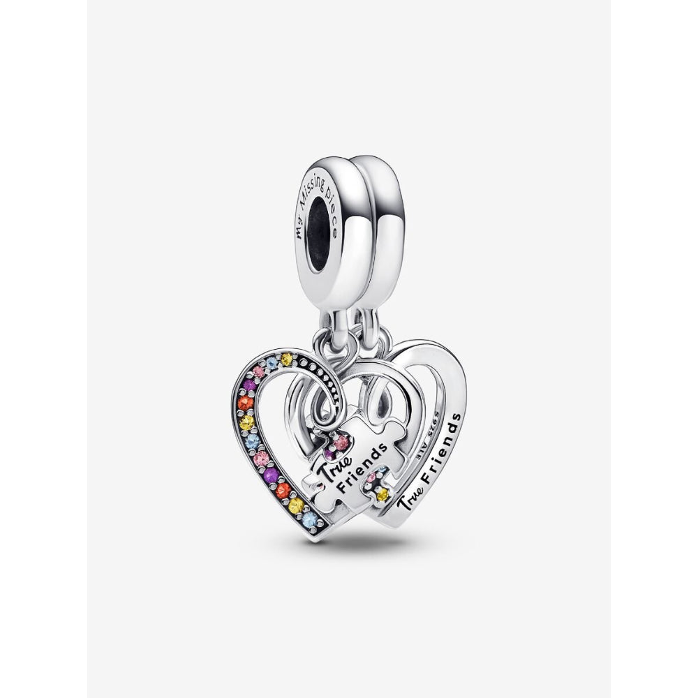 Pandora Sterling Silver Puzzle Piece Hearts Splittable Friendship Dangle Charm Image 1