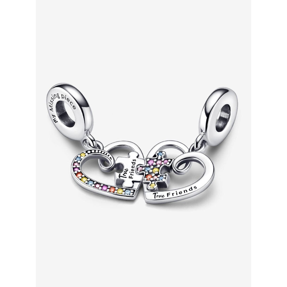 Pandora Sterling Silver Puzzle Piece Hearts Splittable Friendship Dangle Charm Image 4