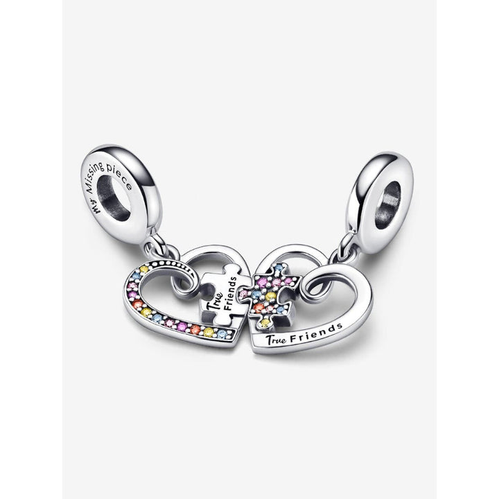 Pandora Sterling Silver Puzzle Piece Hearts Splittable Friendship Dangle Charm Image 4