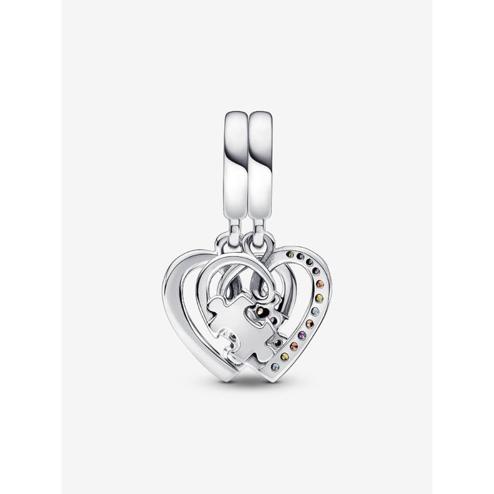 Pandora Sterling Silver Puzzle Piece Hearts Splittable Friendship Dangle Charm Image 6