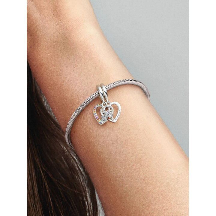 Pandora Sterling Silver Puzzle Piece Hearts Splittable Friendship Dangle Charm Image 2