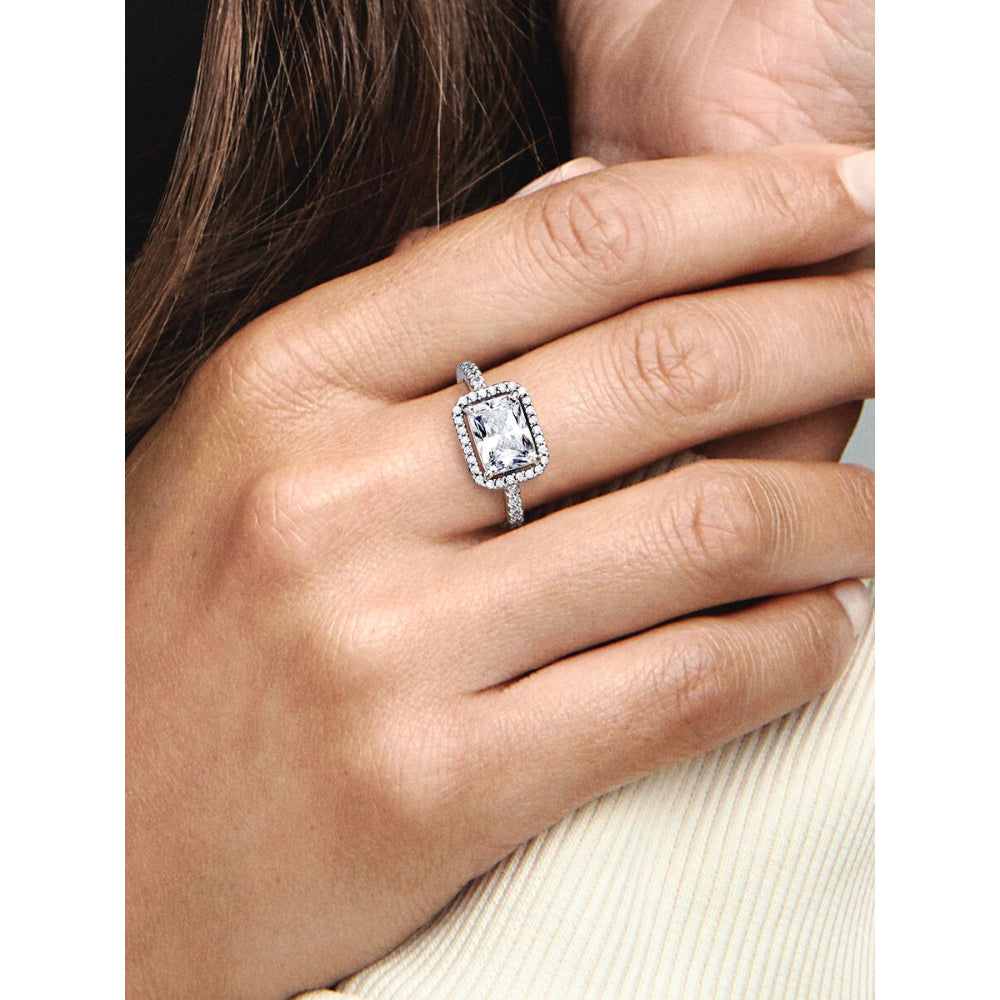 Pandora Sterling Silver Rectangular Sparkling Halo Ring Image 2