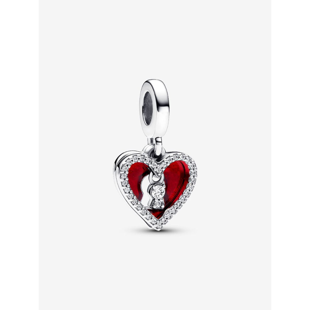 Pandora Sterling Silver Red Heart & Keyhole Double Dangle Charm Image 1