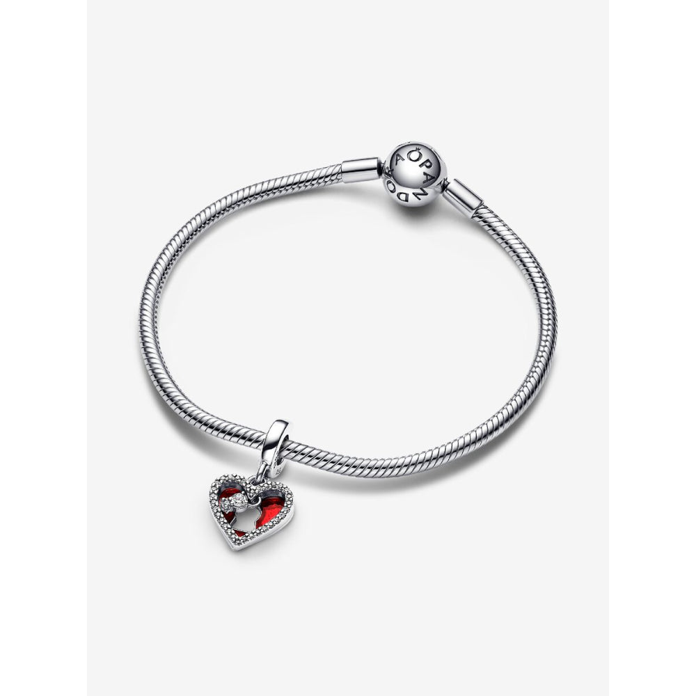 Pandora Sterling Silver Red Heart & Keyhole Double Dangle Charm Image 5