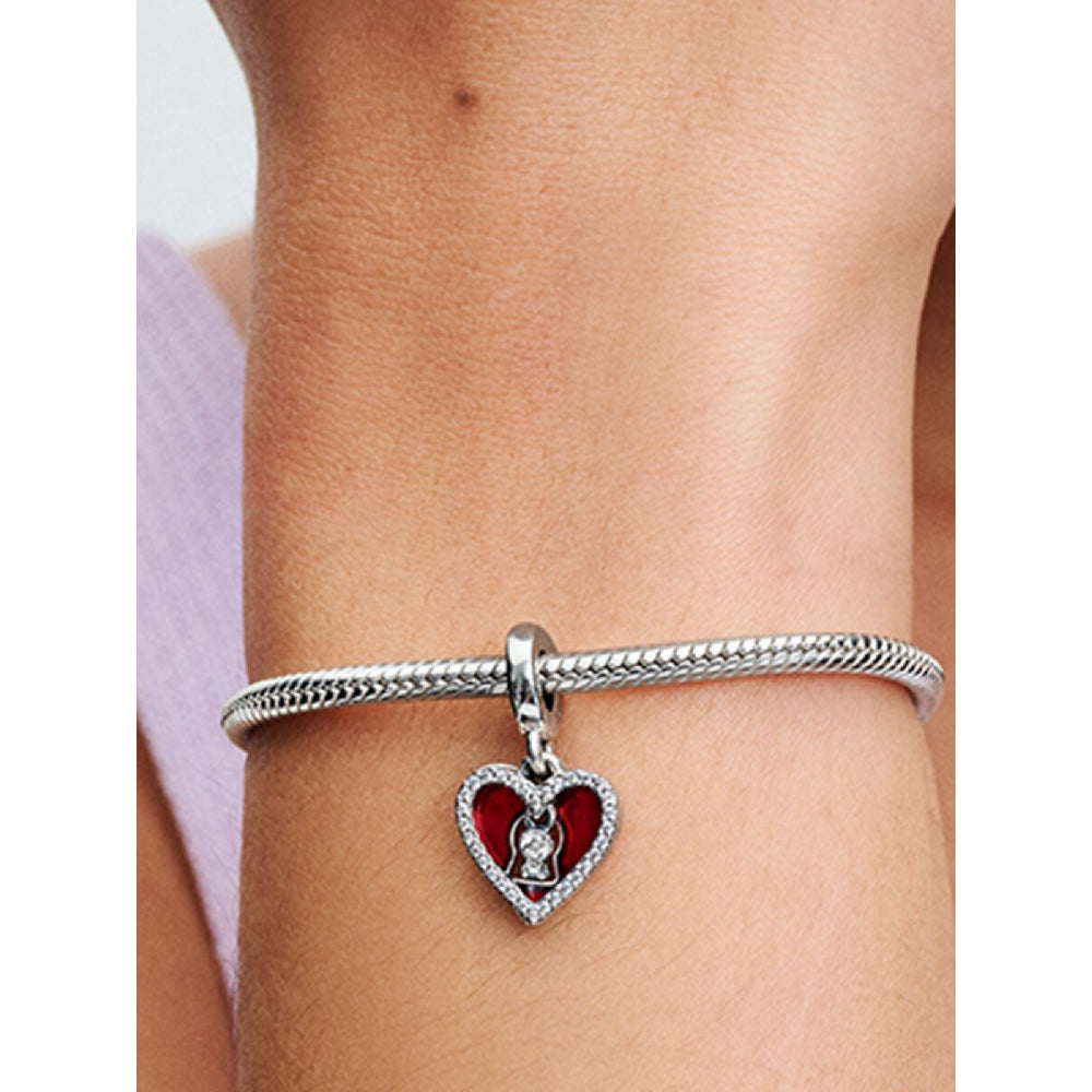 Pandora Sterling Silver Red Heart & Keyhole Double Dangle Charm Image 2