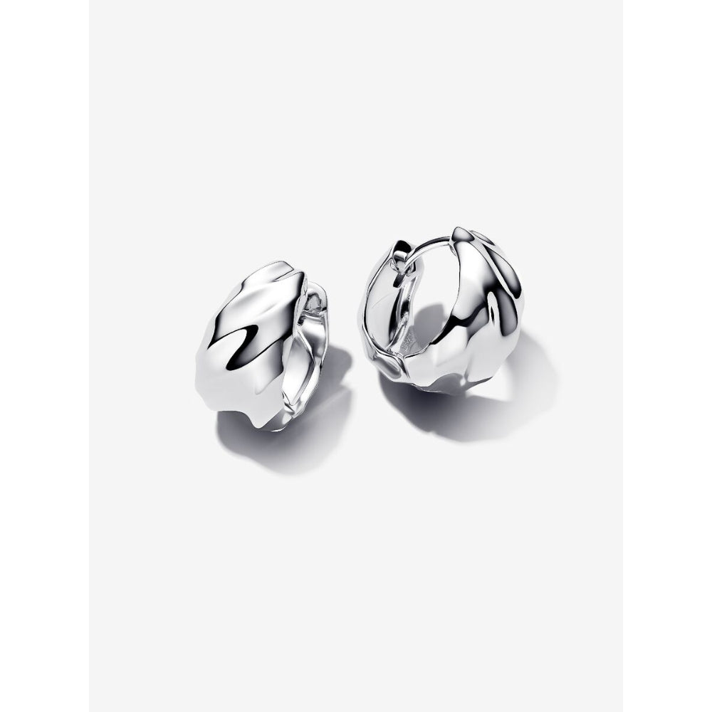 Pandora Sterling Silver Rippled Small Hoop Earrings Image 1