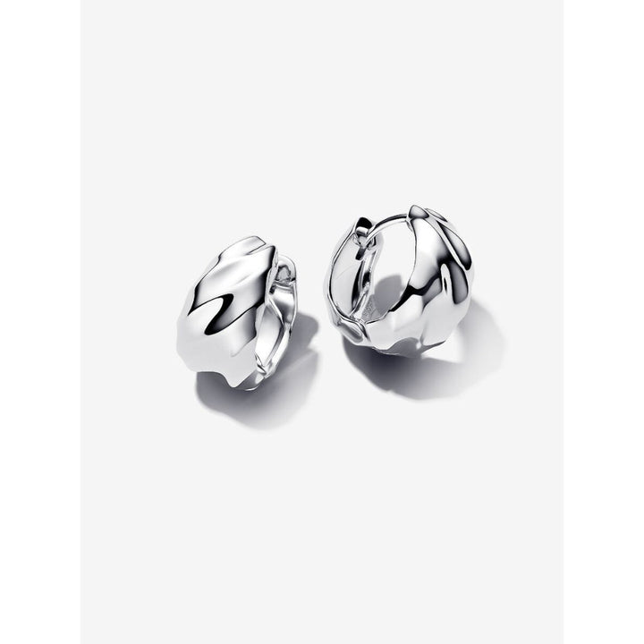 Pandora Sterling Silver Rippled Small Hoop Earrings Image 1