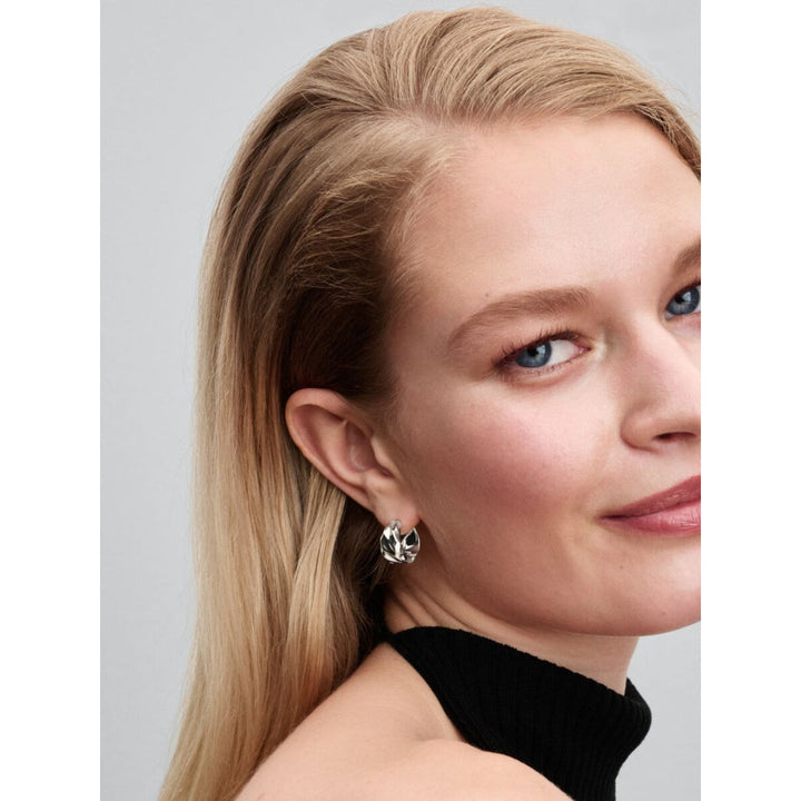 Pandora Sterling Silver Rippled Small Hoop Earrings Image 3