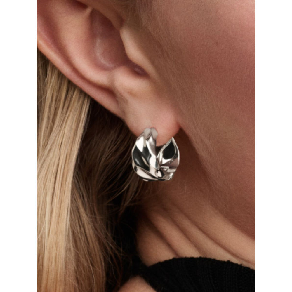 Pandora Sterling Silver Rippled Small Hoop Earrings Image 2