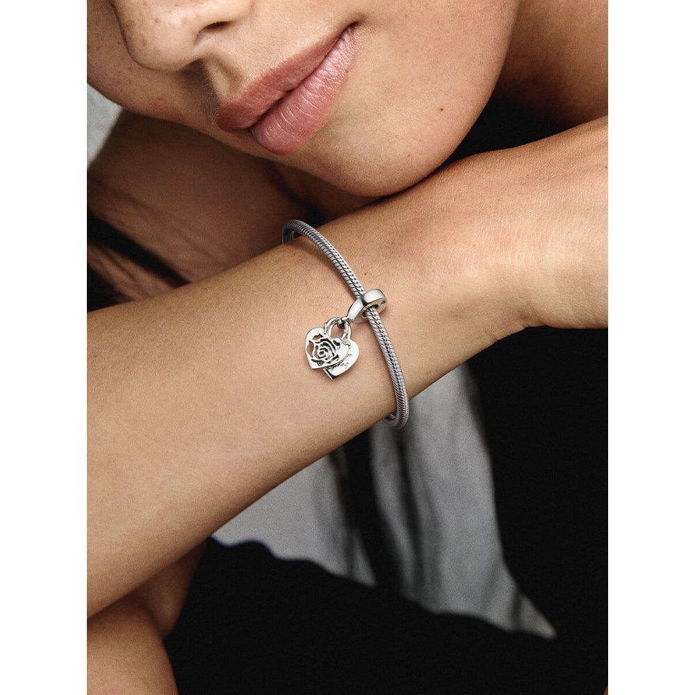Pandora Sterling Silver Rose Heart Padlock Dangle Charm Image 2