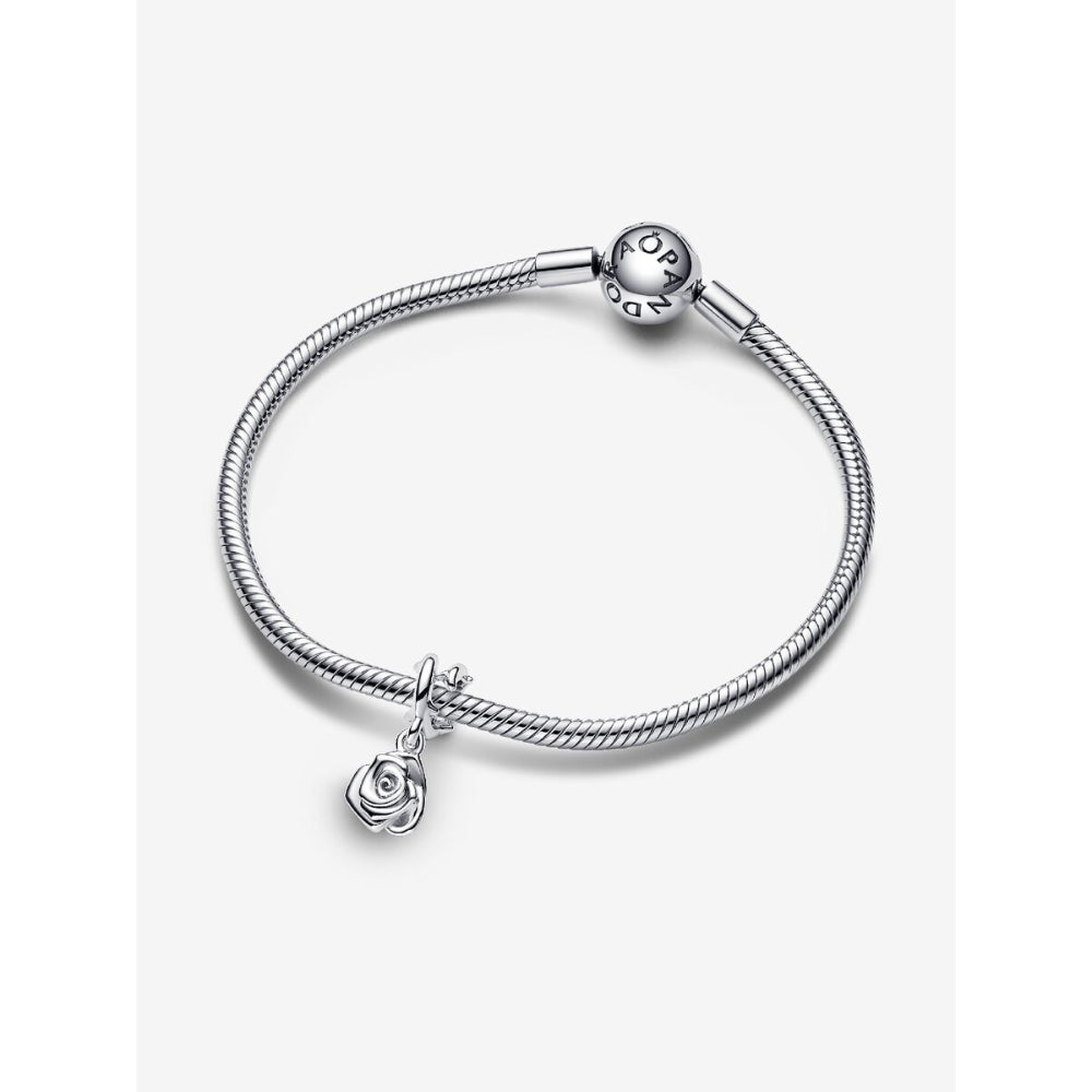 Pandora Sterling Silver Rose In Bloom Dangle Charm Image 6