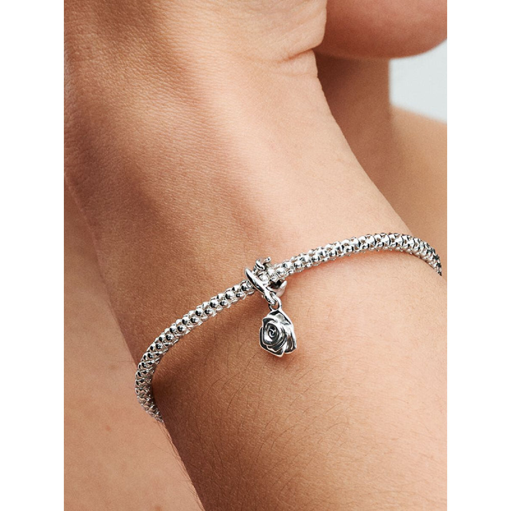 Pandora Sterling Silver Rose In Bloom Dangle Charm Image 2