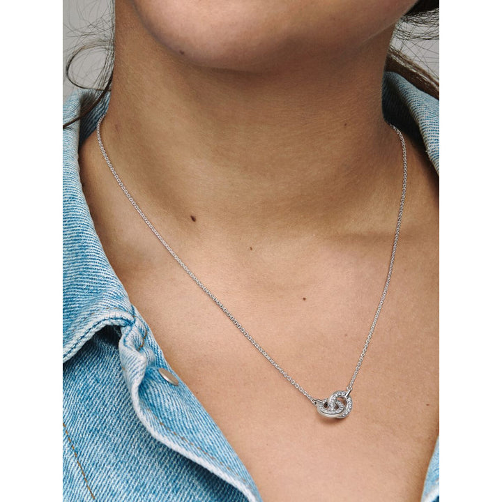 Pandora Sterling Silver Signature Intertwined Pave Pendant Necklace Image 2