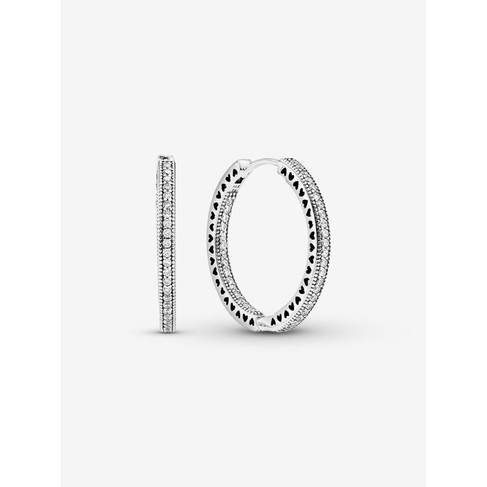 Pandora Sterling Silver Sparkle & Hearts Hoop Earrings Image 1