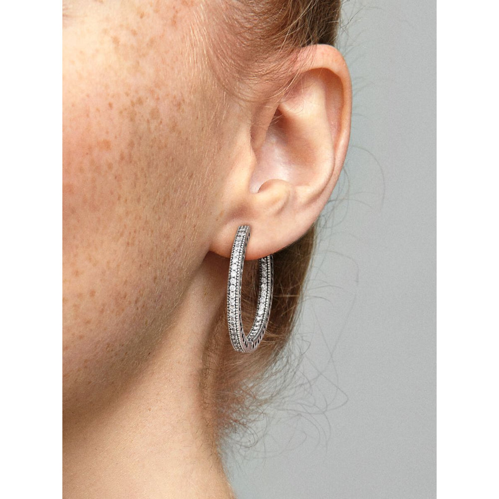 Pandora Sterling Silver Sparkle & Hearts Hoop Earrings Image 2