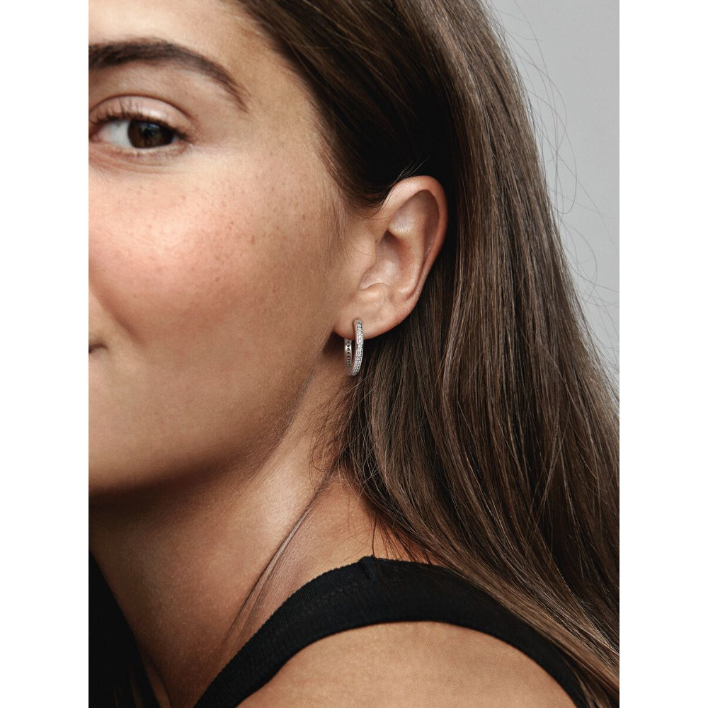 Pandora Sterling Silver Sparkle & Logo Hoop Earrings Image 3