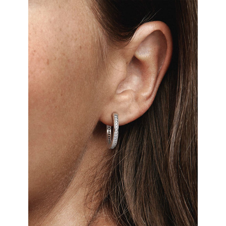 Pandora Sterling Silver Sparkle & Logo Hoop Earrings Image 2