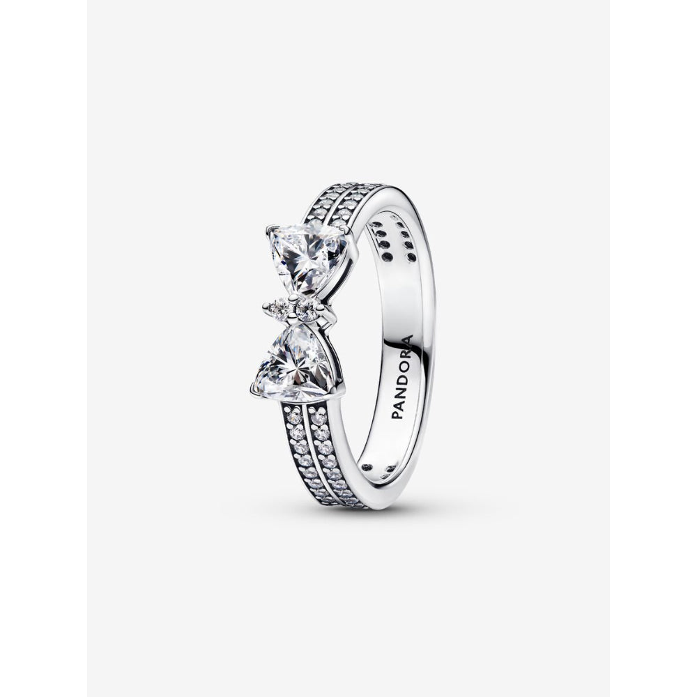 Pandora Sterling Silver Sparkling Bow Double - Row Ring Image 1