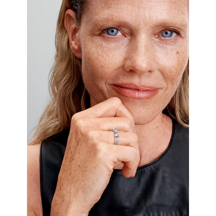 Pandora Sterling Silver Sparkling Bow Double - Row Ring Image 3