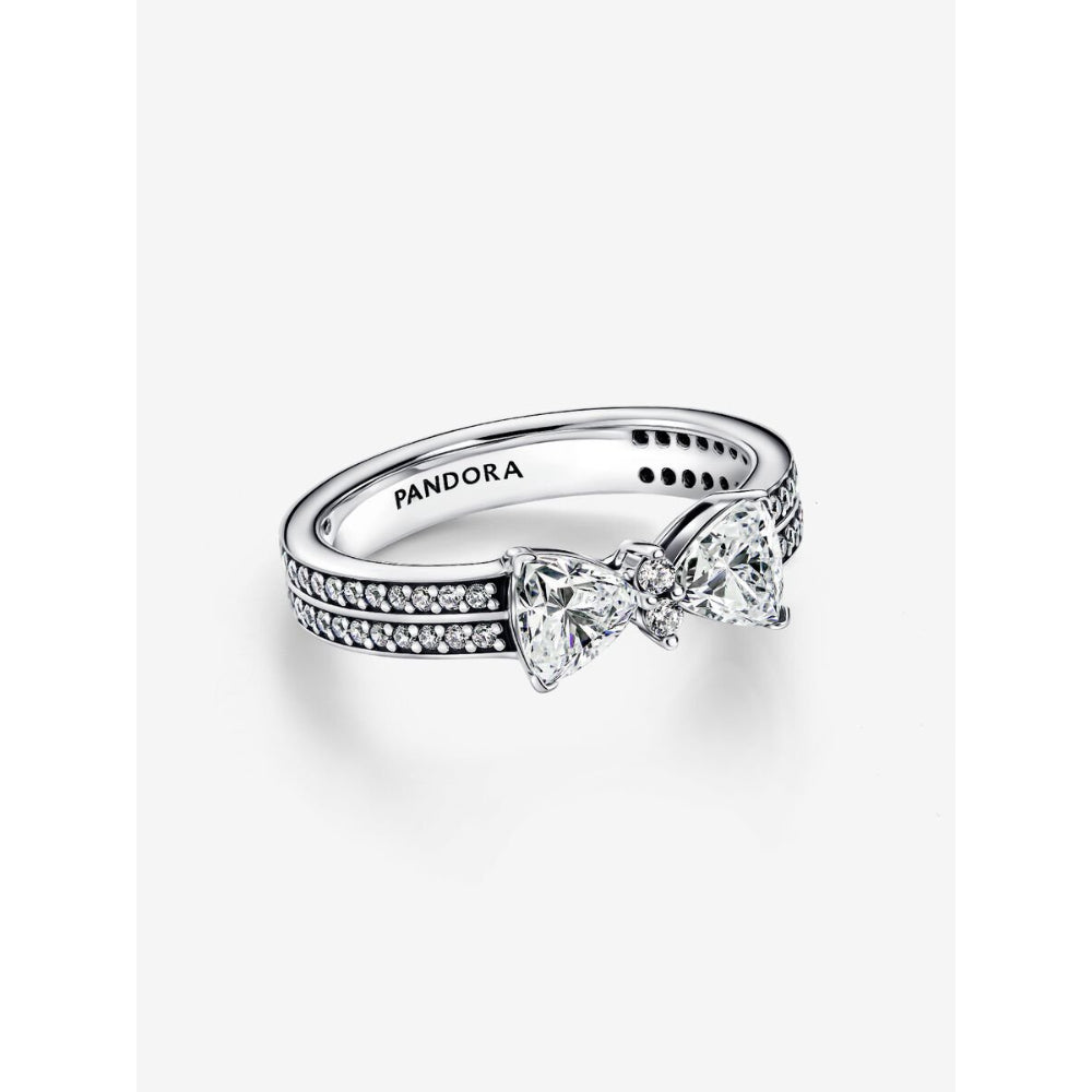 Pandora Sterling Silver Sparkling Bow Double - Row Ring Image 5