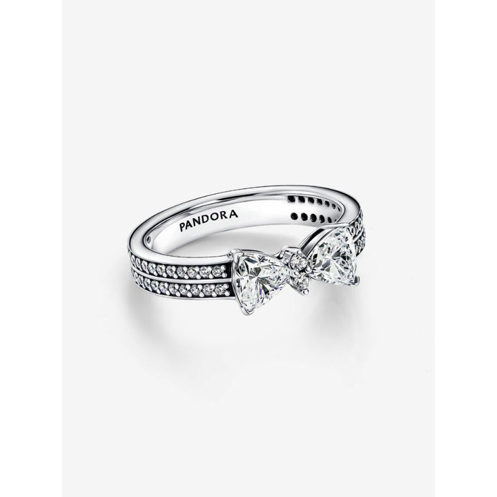 Pandora Sterling Silver Sparkling Bow Double - Row Ring Image 5