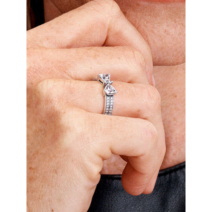 Pandora Sterling Silver Sparkling Bow Double - Row Ring Image 2