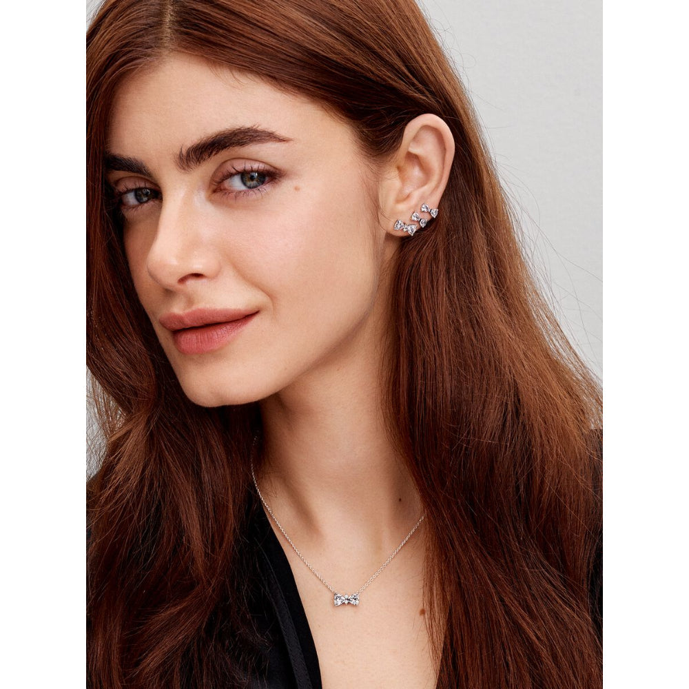 Pandora Sterling Silver Sparkling Bow Stud Earrings Image 4