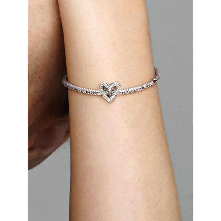 Pandora Sterling Silver Sparkling Freehand Heart Charm Image 2