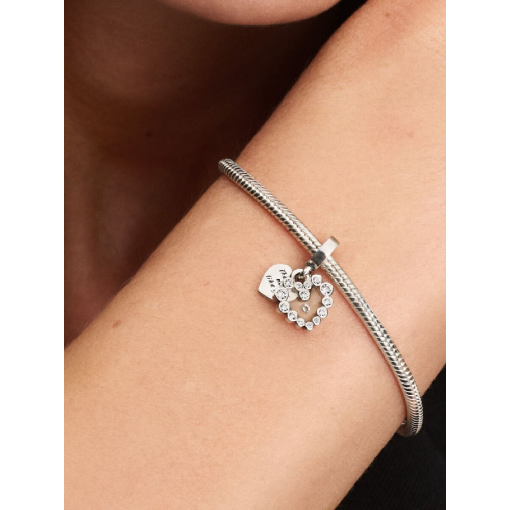 Pandora Sterling Silver Sparkling Heart Double Dangle Charm Image 2